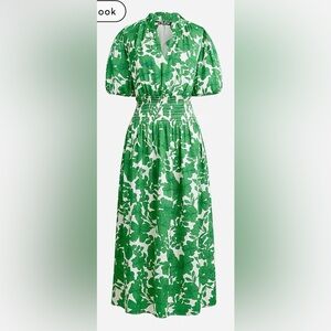 J.Crew Smocked-waist Short Sleeved Dress In Greenhouse Floral Print Size Small